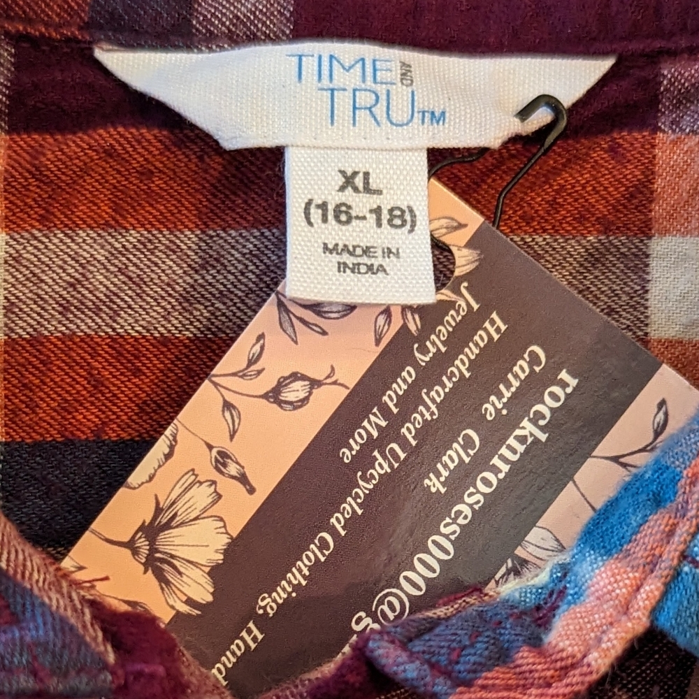 Sale! New Upcycled Handcrafted Dip Dyed Bleached Flannel Shirt With Floral Skull - Picture 9 of 16